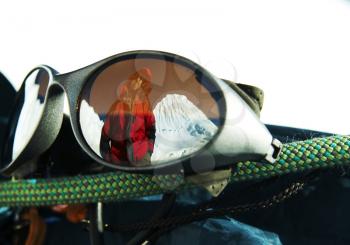 Royalty Free Photo of a Climber's Reflection in Sunglasses