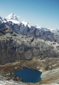 Royalty Free Photo of a Blue Lake and Snowy Mountain in the Cordillera Blanca