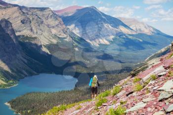 Royalty Free Photo of a Hiker in Glacier National Park, Montana