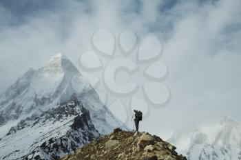 Royalty Free Photo of a Climber on a Moraine in the Himalayan Mountains