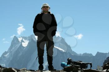 Royalty Free Photo of a Man Hiking in the Mountains