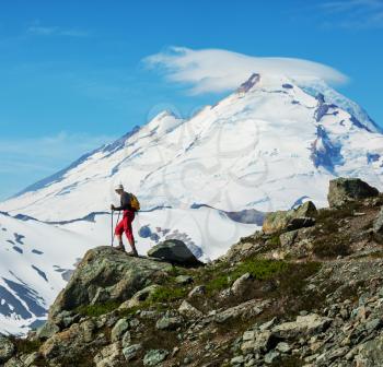 Royalty Free Photo of a Hiker at Mount Baker in Washington