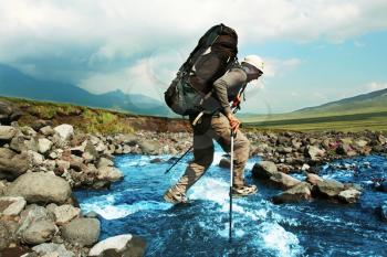 Royalty Free Photo of a Hiker in the Kamchatkian Mountains