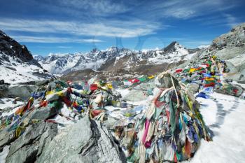 Royalty Free Photo of Flags at the Himalayan Mountains