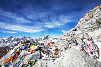 Royalty Free Photo of Flags at the Himalayan Mountains