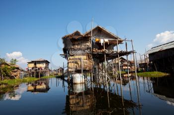 Royalty Free Photo of Houses on Stilts in Myanmar