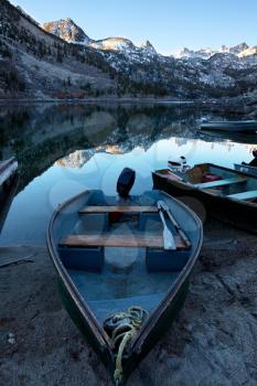 Royalty Free Photo of a Mountain Lake and Boats