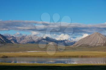 Royalty Free Photo of a Lake, Mountains and Tundra in Alaska