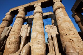 Royalty Free Photo of Columns and Statues in Luxor, Egypt