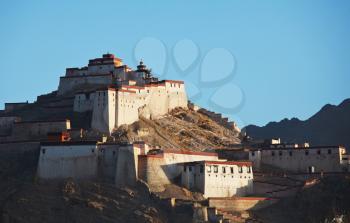 Royalty Free Photo of an Ancient Tibetan Fortress in  Gyantse, Tibet 