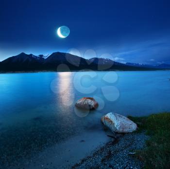 Royalty Free Photo of a Lake at Moonlight