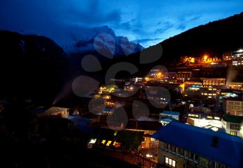 Royalty Free Photo of Namche-Bazaar in Nepal at Night