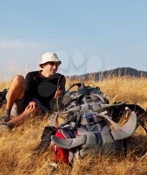 Royalty Free Photo of a Backpacker Resting