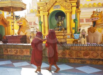 Young monks in Swedagon Temple, Yangon,Myanmar
