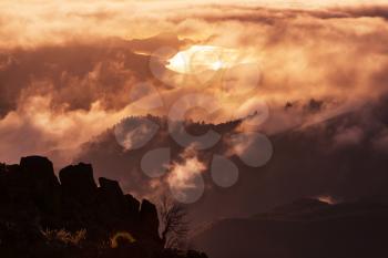 Pico Ruivo and Pico do Areeiro mountain peaks in  Madeira, Portugal