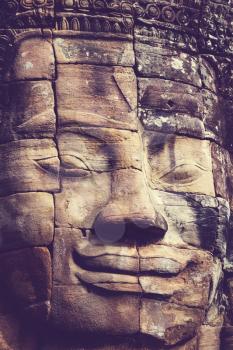 Stone face at Bayon Temple at Angkor Wat,Cambodia