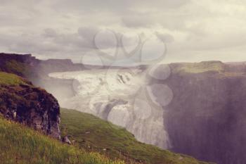 Icelandic dramatic landscapes with waterfall