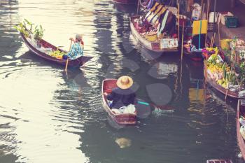 Floating market in the Thailand.