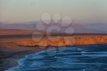 Beautiful coastline landscapes in  Paracas National Reserve, Ica Region, Pacific coast of Peru.