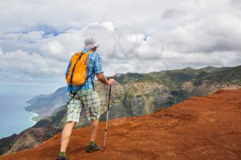 Hiker on the trail in Hawaii, USA