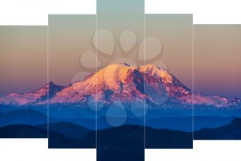 Mount Rainier national park, Washington. Art collage. 