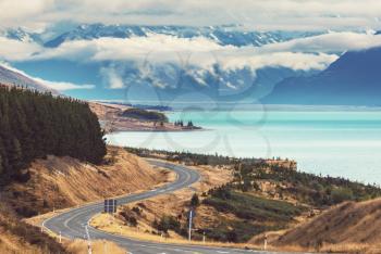Beautiful mountains road in  New Zealand