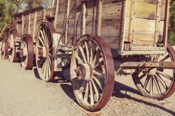 Old wooden american cart, vintage filter