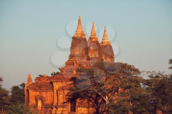 Famous ancient city Bagan at sunset in Myanmar