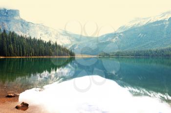 Serenity Emerald Lake in the Yoho National Park, Canada. Instagram filter