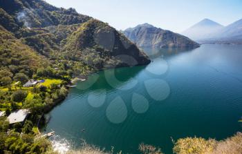 Beautiful lake Atitlan and volcanos in the highlands of Guatemala, Central America