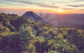 Beautiful  volcano  in Cerro Verde National Park in El Salvador at sunset