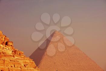 View of the Pyramids of Giza, Great pyramids of Egypt.