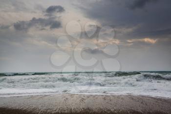 Sea beach in storm weather