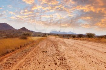Gravel road  in african bush, Namibia