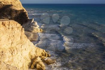 Beautiful sea shore in Cyprus at sunrise