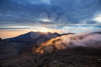 Beautiful sunrise scene  on  Haleakala volcano, Maui island, Hawaii
