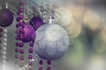 Christmas balls in holidays background