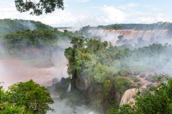 Impessive Iguassu (Iguazu) Falls on the Argentina - Brazil border, Instagram filter. Powerful waterfalls in the jungles.
