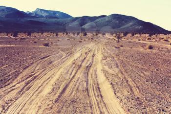 SAndy road in the desert in Morocco, Africa