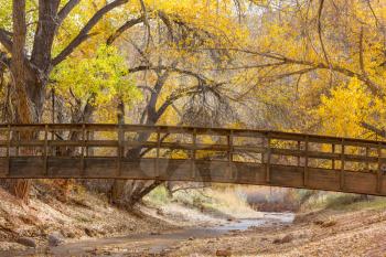 Wooden bridge in autumn park