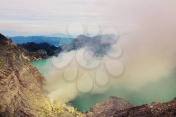 Lake in a Crater of Volcano Ijen, Java, Indonesia