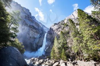 Great Yosemite waterfall in early spring