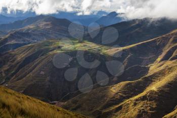 Agricultural Fields in green mountains in the Peru, South America