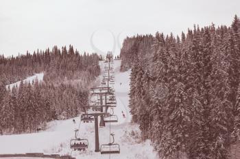 Winter season on ski resort