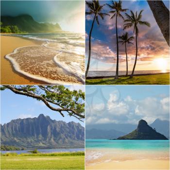 Hawaiian beautiful landscapes. Tropical vacations concept collage