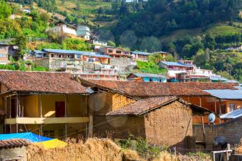 Colorful buildings in mountains village, Mexico