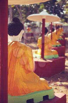Buddhas statue in Buddhist temple, Myanmar, Asia