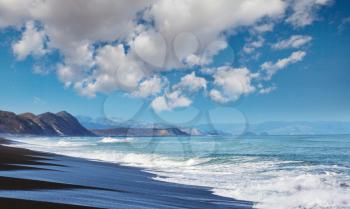Beautiful landscapes it the Ocean Beach, New Zealand. Inspiring natural and travel background