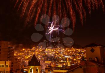 Firework in the night La Paz,  Bolivia
