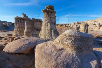 Unusual desert landscapes in Bisti badlands, De-na-zin wilderness area, New Mexico, USA